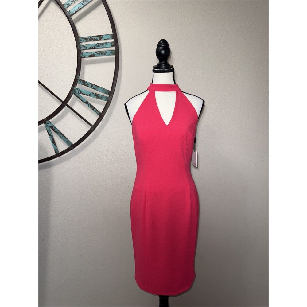 Calvin Klein Dress 4 NWT Pink Berry Color Sleeveless Halter V-Neck Sheath